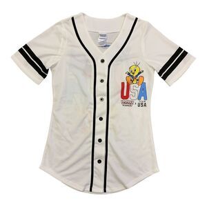 Licensed Women's Soft Short Sleeve Mesh Button Up Jersey Baseball Tee - Ivory